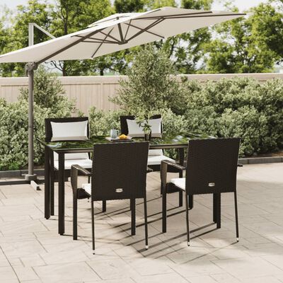 vidaXL 5-delige Tuinset met kussens poly rattan zwart