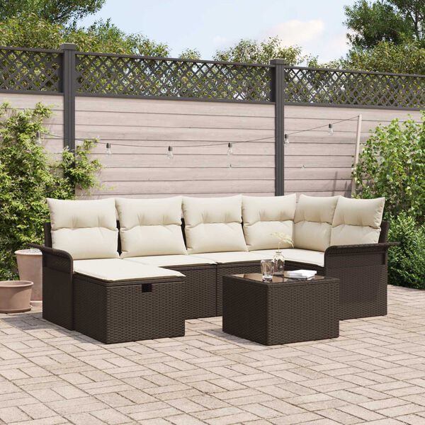 vidaXL Tuin Sofa Set met kussen 7 pcs Bruin en Cr&egrave;me poly rattan