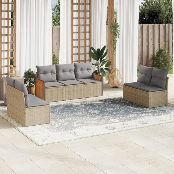 vidaXL 7-delige Loungeset met kussens poly rattan beige
