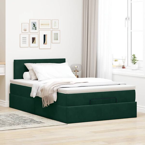 vidaXL Ottoman bed met matras en LED's 120x200cm fluweel donkergroen