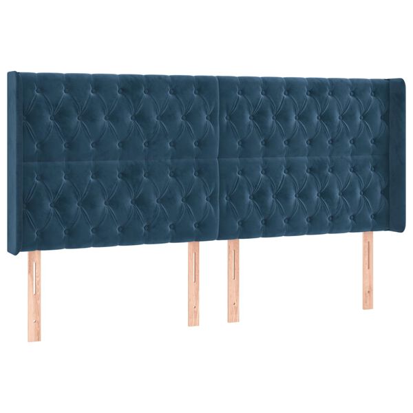vidaXL Hoofdbord LED 203x16x118/128 cm fluweel donkerblauw