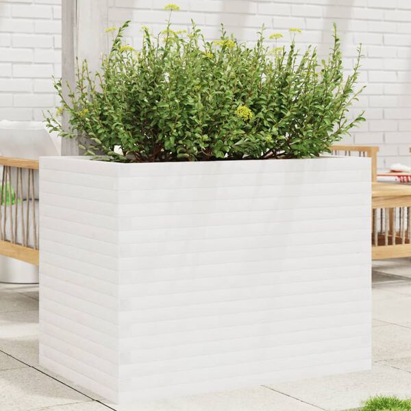 vidaXL Plantenbak 90x60x68,5 cm massief grenenhout wit