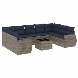 vidaXL 10-delige tuinbankset met kussens, grijs polyrotan