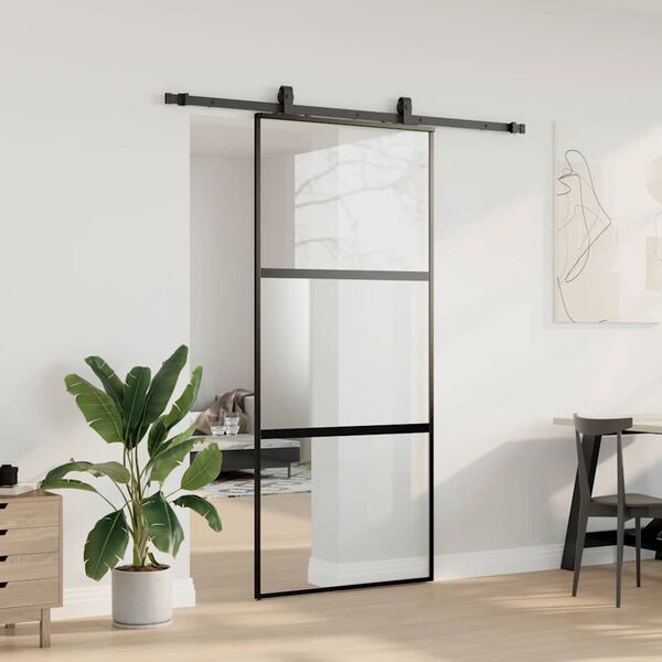 vidaXL Schuifdeur met beslagset 90x205 cm gehard glas zwart