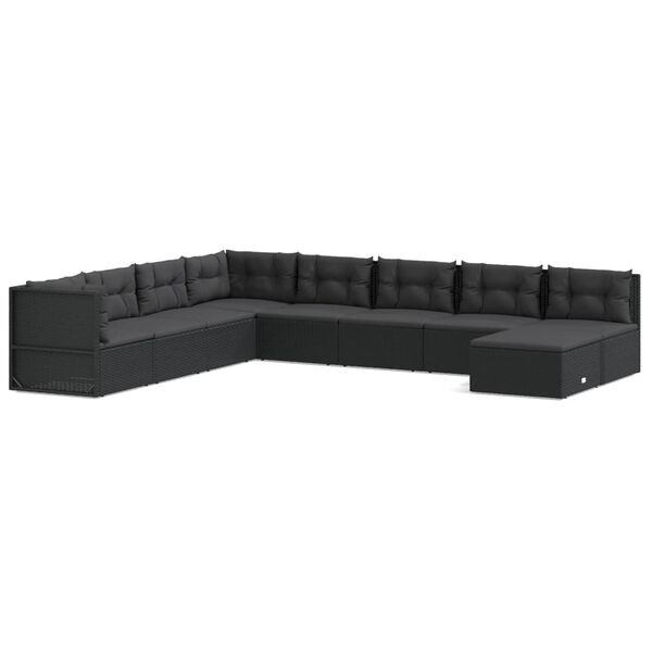 vidaXL 9-delige Loungeset met kussens poly rattan zwart