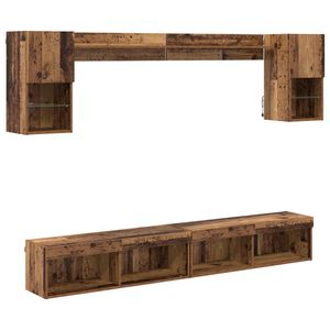 vidaXL TV Wand Eenheden met LED 6 st Oudhout Bewerkt hout