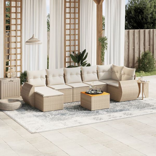 vidaXL 8-delige Loungeset met kussens poly rattan beige