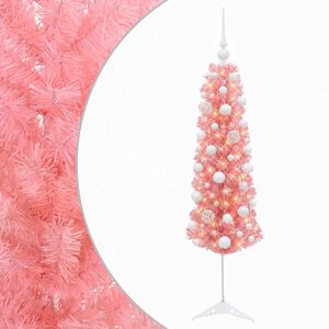 vidaXL Smalle kunstkerstboom met kerstbal 150 cm 150 LED's Warmwit