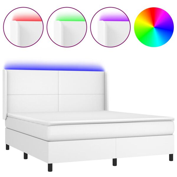 vidaXL Boxspring met matras en LED kunstleer wit 180x200 cm