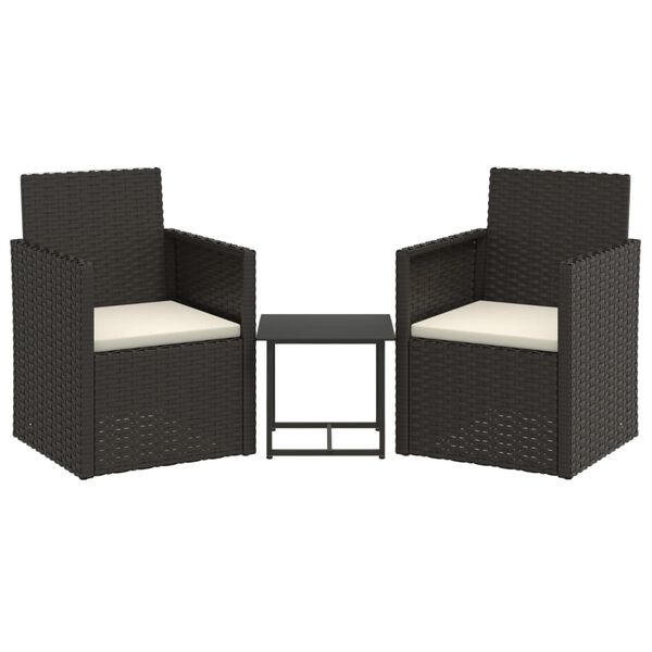 vidaXL 3-delige Loungeset met kussens poly rattan zwart
