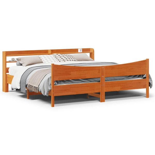 vidaXL Bedframe met hoofdbord massief grenenhout wasbruin 180x200 cm