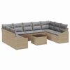vidaXL Bankstel met kussen 10 pcs Beige poly rattan