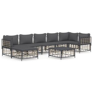 vidaXL 8-delige Loungeset met kussens poly rattan antracietkleurig