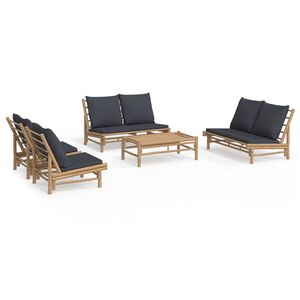 vidaXL 5-delige Loungeset met kussens bamboe donkergrijs