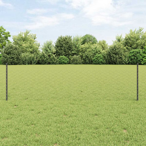 vidaXL Hek met Paal Grijs 0,5 x 50 m Staal en PVC