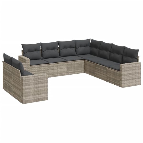 vidaXL 9-delige Loungeset met kussens poly rattan lichtgrijs