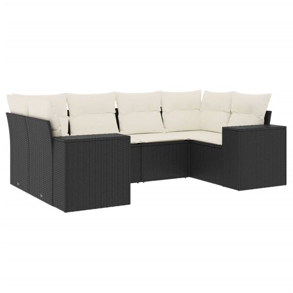 vidaXL 6-delige Loungeset met kussens poly rattan zwart
