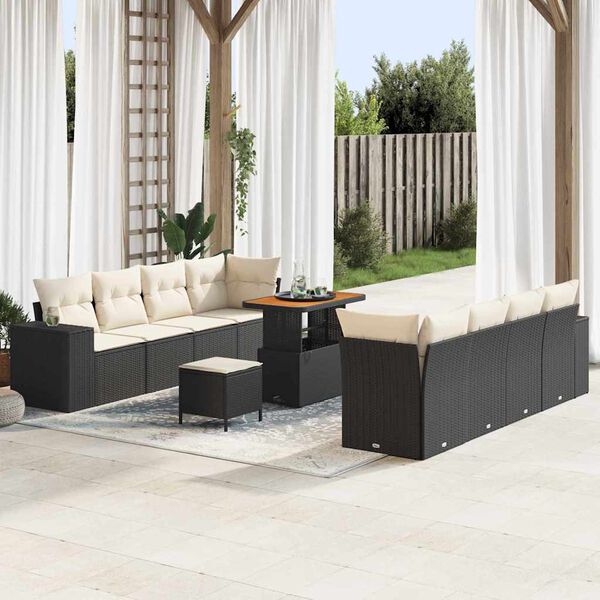 vidaXL Tuin Sofa Set met kussen 11 pcs Zwart poly rattan