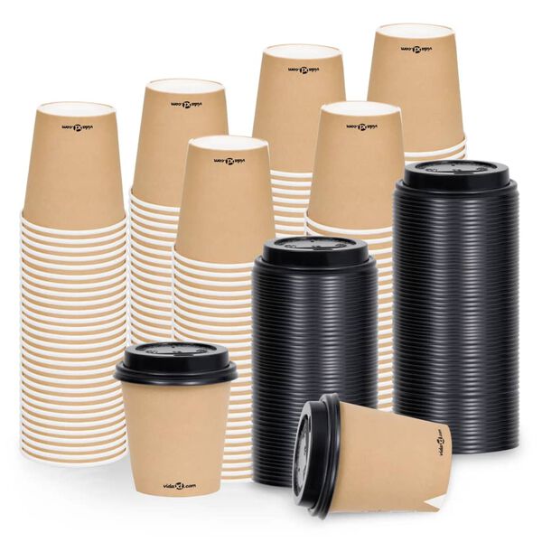 vidaXL Koffiebekers 250 st met deksels 200 ml papier bruin