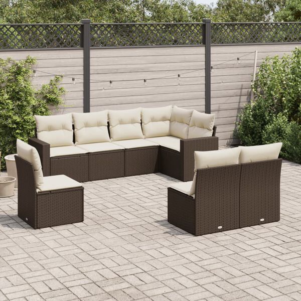 vidaXL 8-delige Loungeset met kussens poly rattan bruin