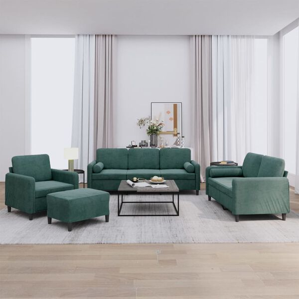 vidaXL 4-delige Loungeset met kussens fluweel donkergroen