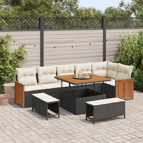 vidaXL Tuin Sofa Set met kussen 9 pcs Zwart en cr&egrave;me