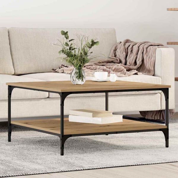 vidaXL Salontafel artisanaal eikenkleurig 80 x 80 x 40 cm Bewerkt hout