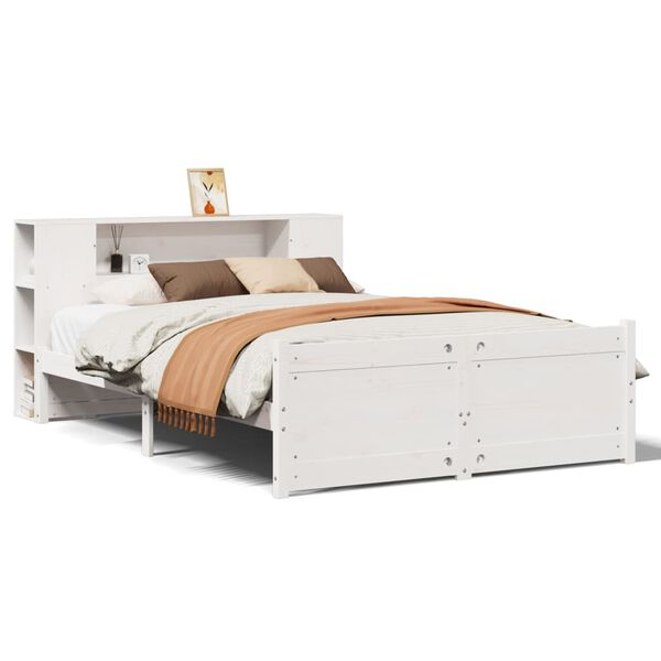 vidaXL Bed met boekenkast zonder matras grenenhout wit 160x200 cm