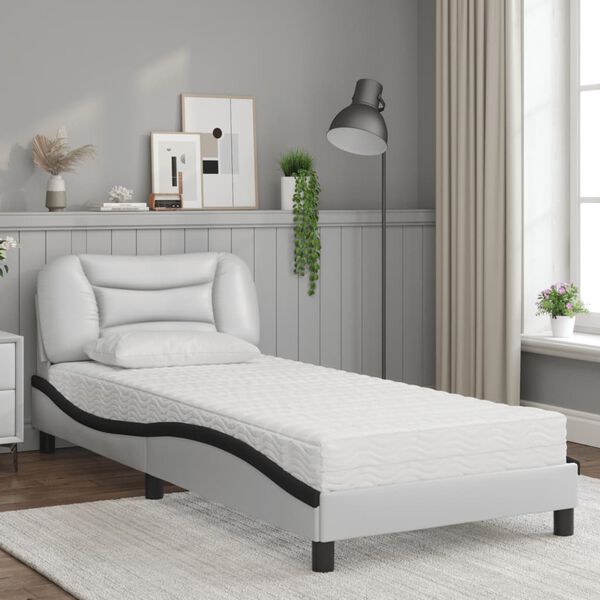 vidaXL Bed met matras "Hvar" kunstleer zwart en wit 80x200 cm