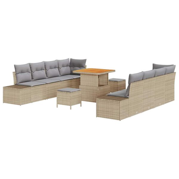 vidaXL Tuin Sofa Set met kussen 11 pcs Beige Poly riet