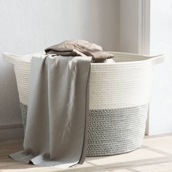 vidaXL Wasmand &Oslash; 60x36 cm katoen grijs en wit