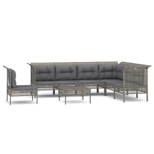 vidaXL 8-delige Loungeset met kussens poly rattan grijs