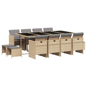vidaXL 13-delige Tuinset met kussens poly rattan gemengd beige