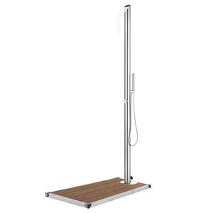 vidaXL Buitendouche met bruine basis 225 cm roestvrij staal