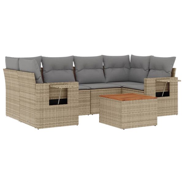vidaXL 7-delige Loungeset met kussens poly rattan gemengd beige