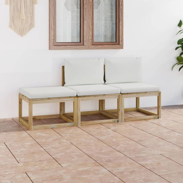 vidaXL 3-delige Loungeset met kussens bamboe cr&egrave;mekleurig