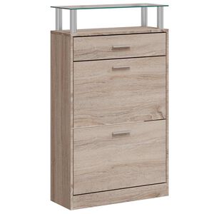 vidaXL Schoenenkast met lade en glazen bovenschap eiken-look