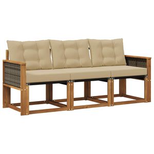 vidaXL Buiten bankenset met kussen 3 pcs Natuurlijk en Beige