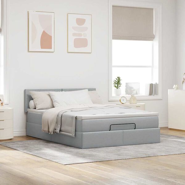 vidaXL Ottoman bed met matras 140x200cm stof lichtgrijs