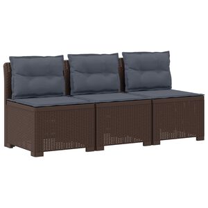 vidaXL 3-zits tuinbank met kussens in rattanlook PP Bruin