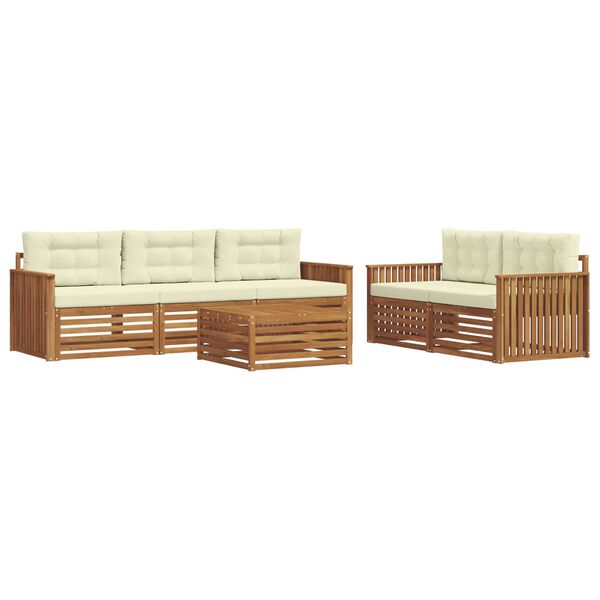 vidaXL Buiten bankenset met kussen 6 pcs Natuurlijk en Cr&egrave;me