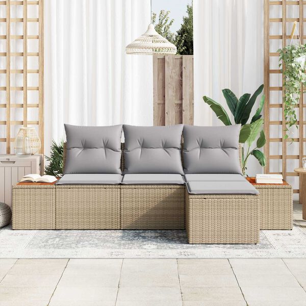 vidaXL Tuin Sofa Set met kussen met kussen 4 pcs Beige poly rattan