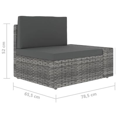 vidaXL 6-delige Loungeset met kussens poly rattan grijs