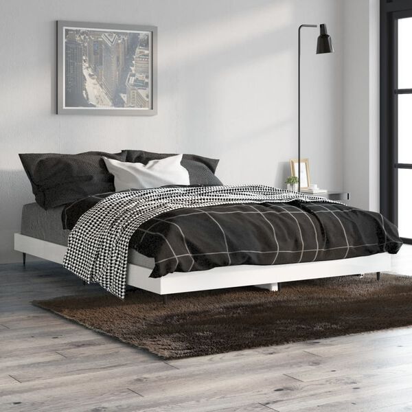 vidaXL Bedframe bewerkt hout hoogglans wit 135x190 cm