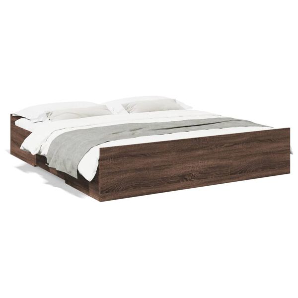 vidaXL Bedframe met lades bewerkt hout bruin eikenkleur 200x200 cm