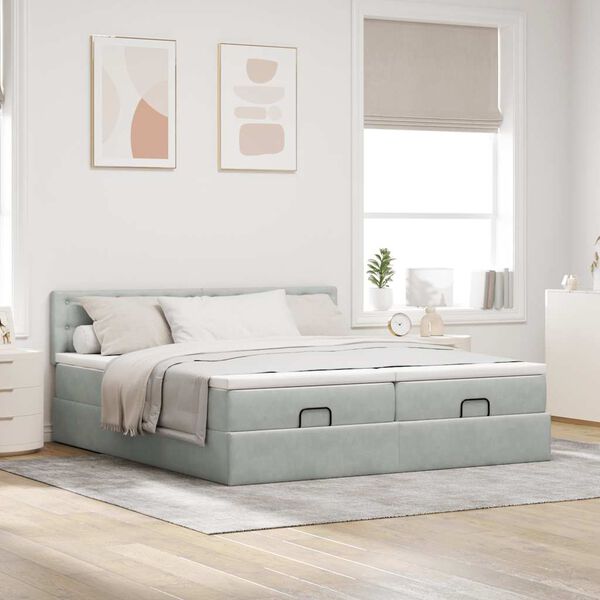 vidaXL Ottoman bed met matrassen 160x200cm fluweel lichtgrijs