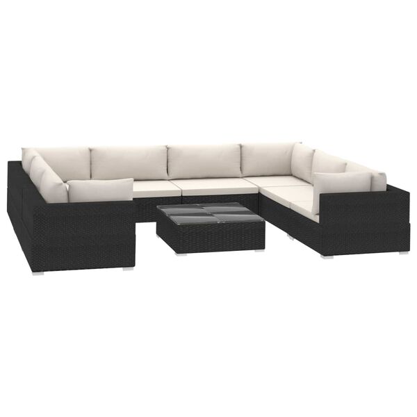 vidaXL 9-delige Loungeset met kussens poly rattan zwart