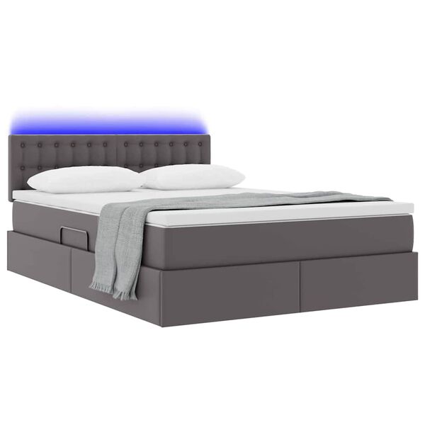 vidaXL Opbergbed met LED met matras Grijs 140 x 190 cm Nep Leer