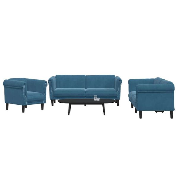 VidaXL 3-delige Loungeset fluweel blauw