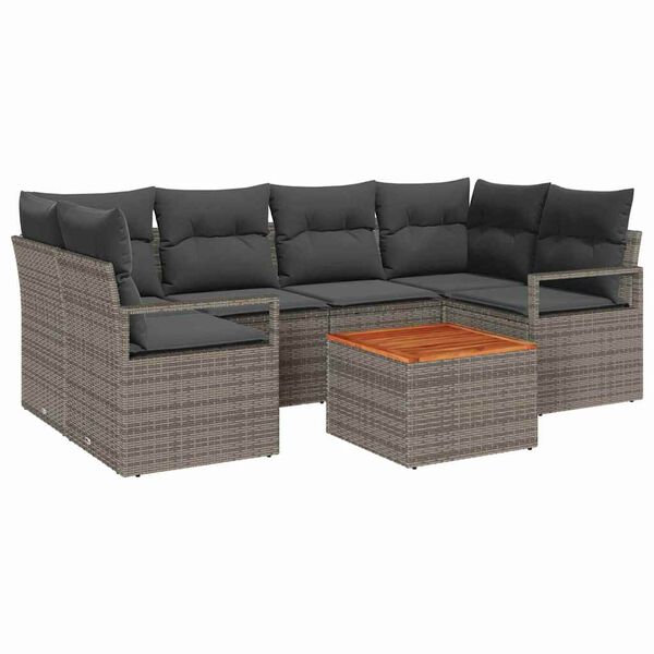 vidaXL Tuin Sofa Set met kussen 7 pcs Grijs Poly riet